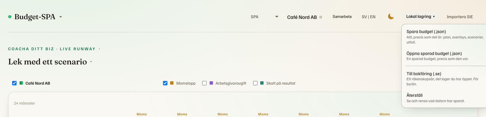 Local storage menu